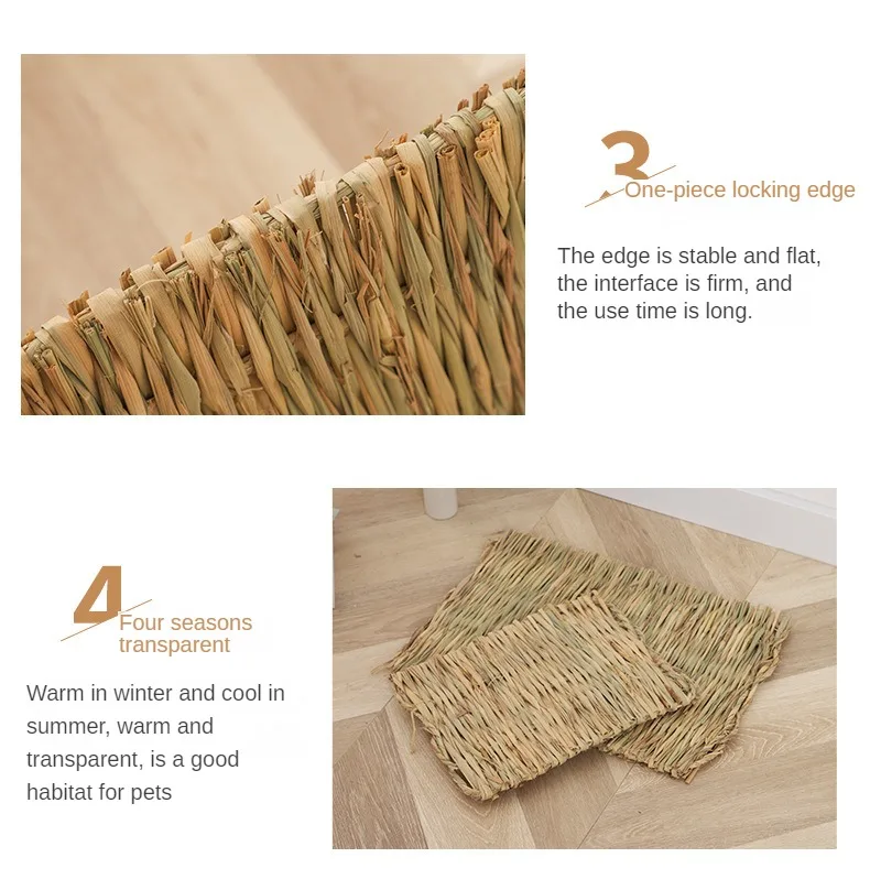 Stroh handgewebte atmungsaktive Kaninchen Gras Matte vier Jahreszeiten Hamster Meerschweinchen niederländische Schwein Fuß Matte Kaninchen Gras Nest Heimtierbedarf – Detail 14