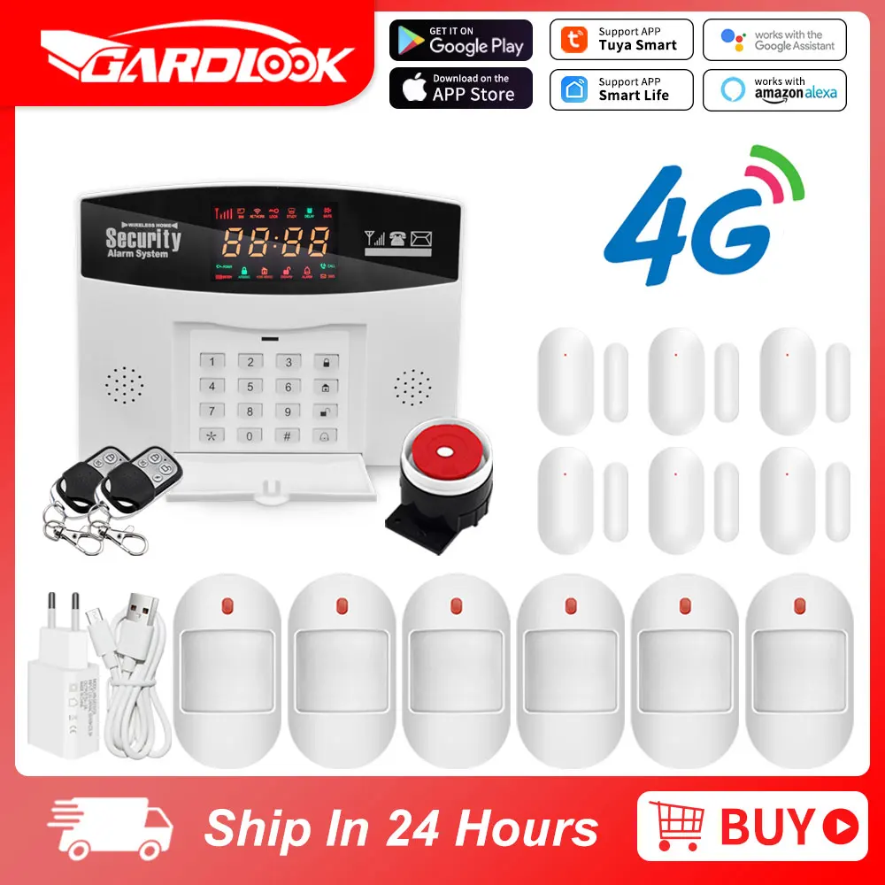 Tuya Smart 4G Alarm System Burglar Alarm 433MHZ Wireless Wired Zone