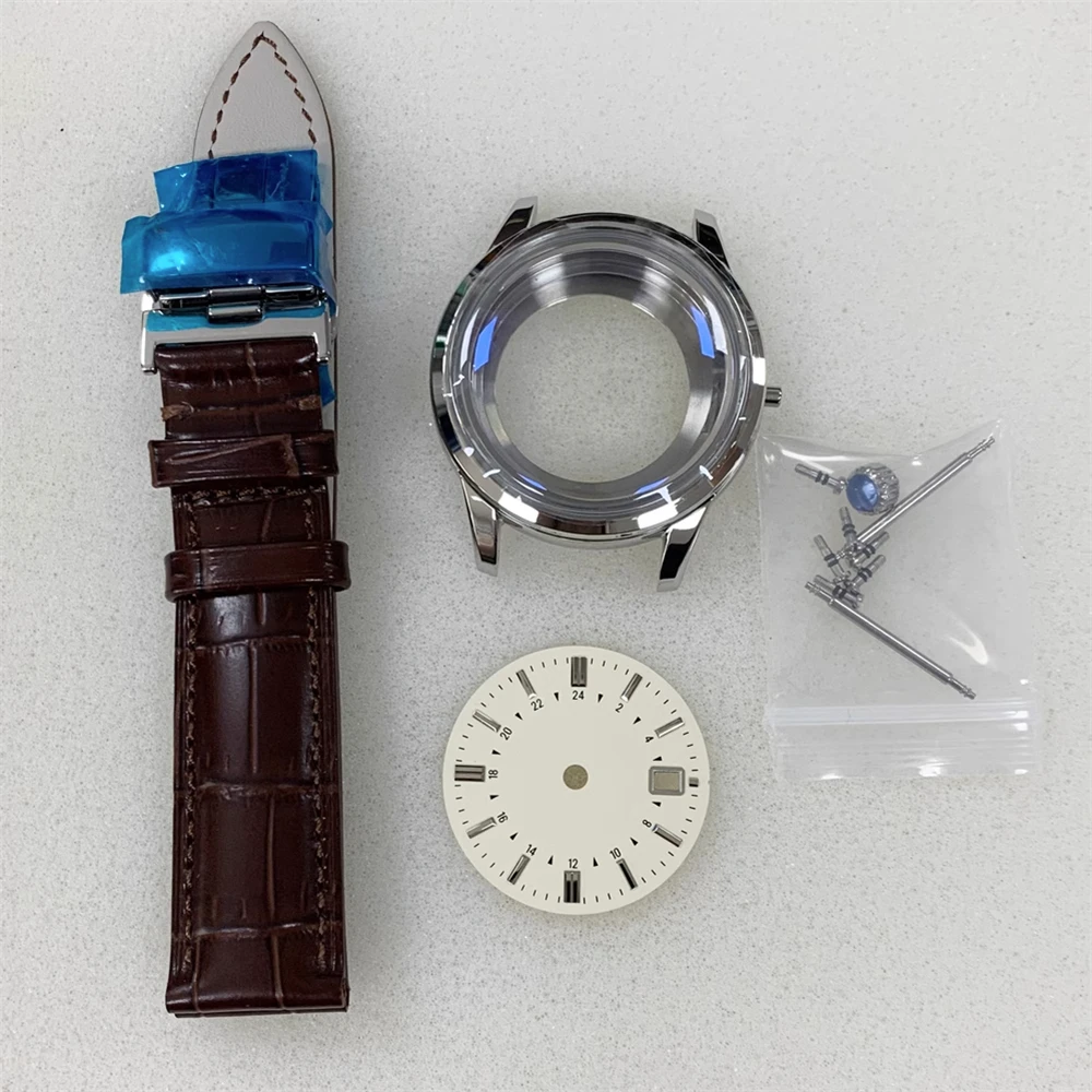 

Nh34 Case Strap Dial Set, 39mm Stainless Steel Watch Case, 19mm Butterfly Clasp Leather Band and 31mm Dial, for NH34 Movement