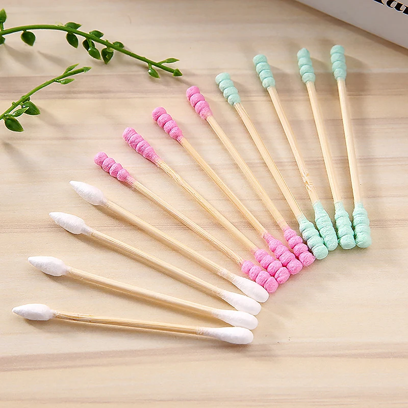 100pcs/ Pack Double Head Cotton Swab Women Makeup Cotton Buds Tip For Medical Wood Sticks Nose Ears Cleaning Health Care Tools