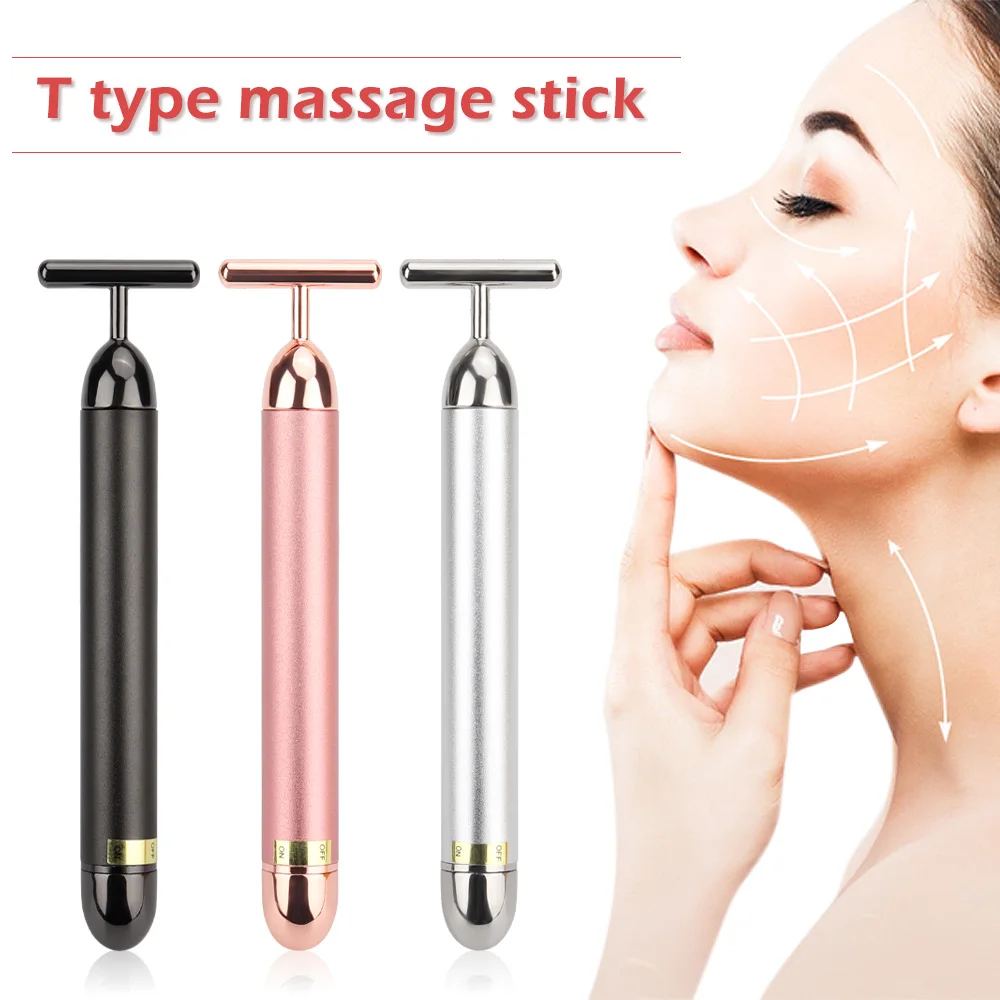Facial Massager 24K Gold Roller Vibrating Facial Massager Slimming Facial Skin Beauty Pulse Firming Face Massage Lift Tightening Wrinkle Bar
