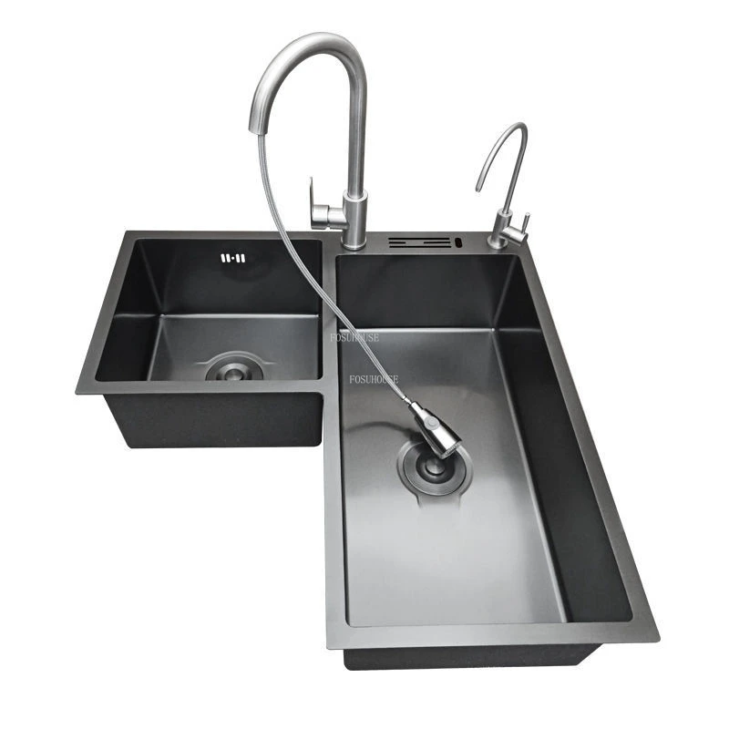 Black Stainless Steel Double-slot Kitchen Sink Bowl Modern Kitchen  Accessories Kitchen Sink Divider Drain Basket Washing Basin - AliExpress