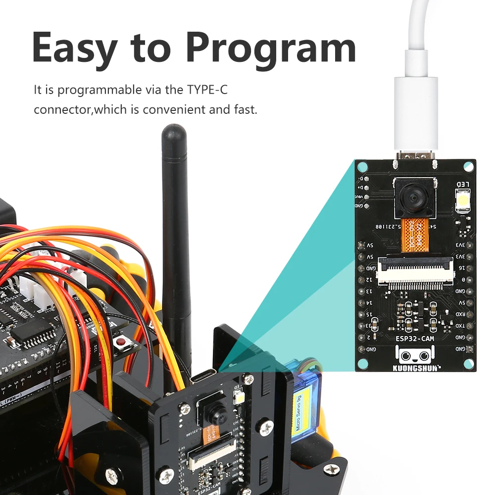 KUONGSHUN 스마트 로봇 카 스타터 키트, 아두이노용 ESP32 캠, 328P 로봇 키트, 오픈 소스 개발 보드