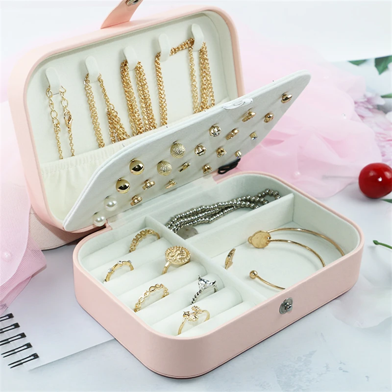 New Jewelry Organizer Box Smooth Leather Big Large Capacity Storage Case Display Holder Earring Stud Necklace Ring Clasp