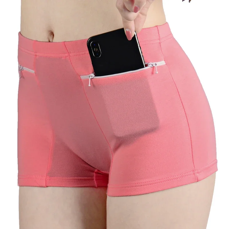 

Women Underwear Safety Anti-theft Pants Soft Solid Shorts Boxer Summer Under Skirt With Zipper Pockets Femme Safety Shorts