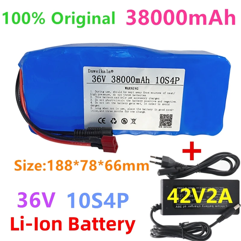 

100% Original 36V battery 10S4P 38Ah battery pack 500W high power battery 42V 38000mAh Ebike electric bike BMS+42V2A Charger