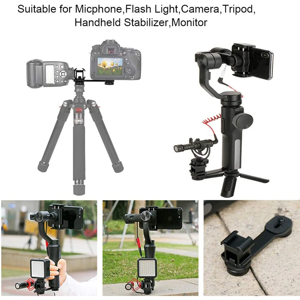 트리플 콜드 슈 마운트 범용 익스텐션 브래킷 거치대 어댑터, LED 비디오 라이트 DSLR 폰 짐벌 스태빌라이저용