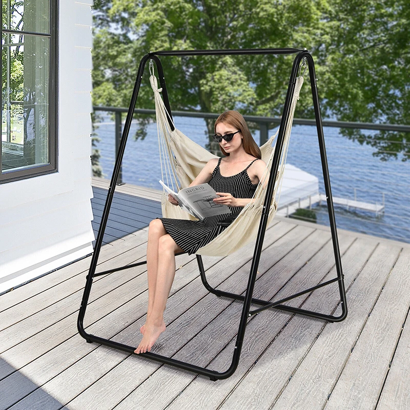 Hanging Padded Hammock Chair With Stand And Heavy Duty Steel Hammock Stands  Outdoor Furniture Garden - Patio Swings - AliExpress