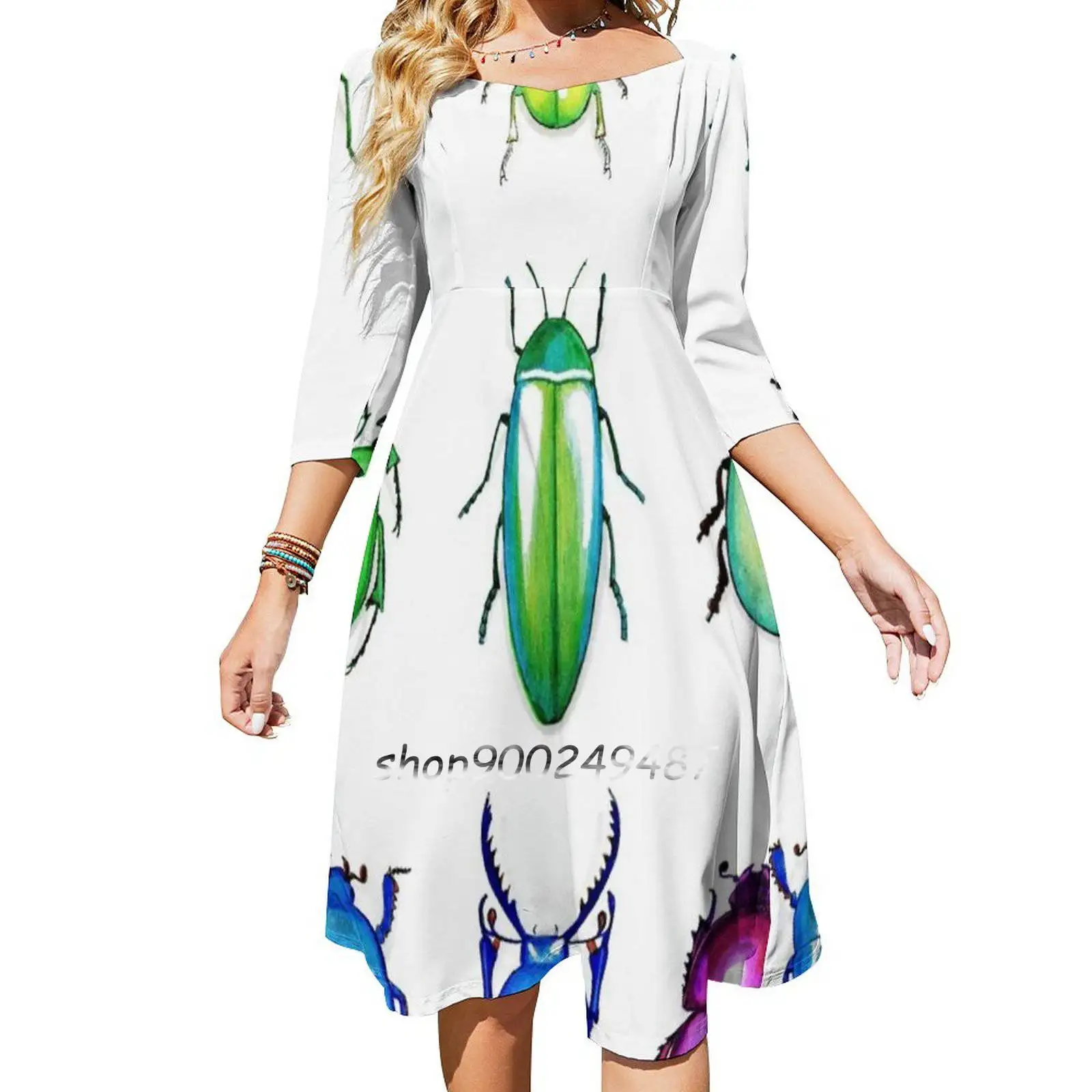 

Beetles Sweetheart Knot Flared Dress Fashion Design Large Size Loose Dress Beetle Insects Insect Collection Bugs Colourful