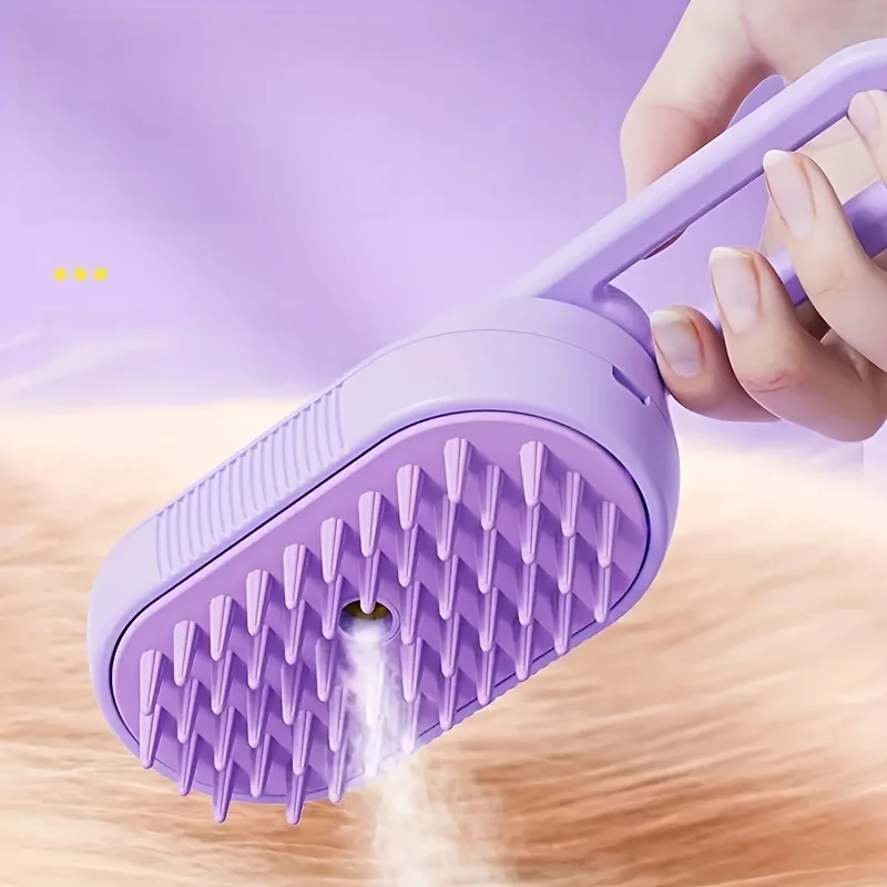 3-in-1 Steam Pet Brush-1pc Foldable Grooming Tool with Silicone Bristles for Long & Short Hair Cats and Dogs-Plastic Material,