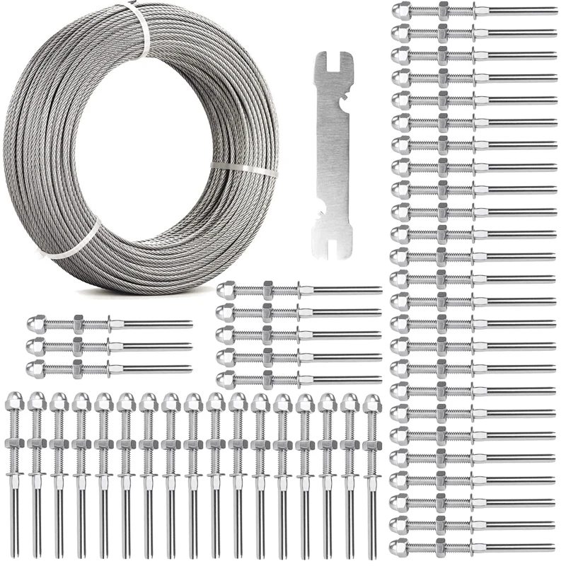 50Pcs Cable Railing Hardware Kit with 100 meter Wire Rope 1/8" Hand