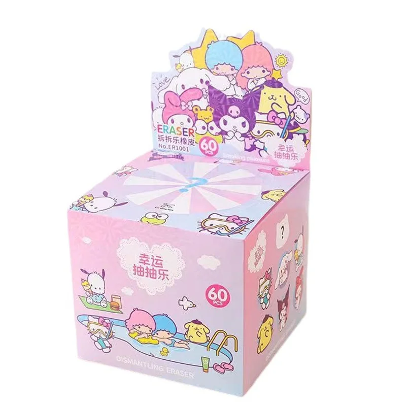 Sanrio 30/60pcs Eraser Kawaii Hello Kitty Kuromi Cinnamoroll Pumping Student Stationery Supplies Children's Toys