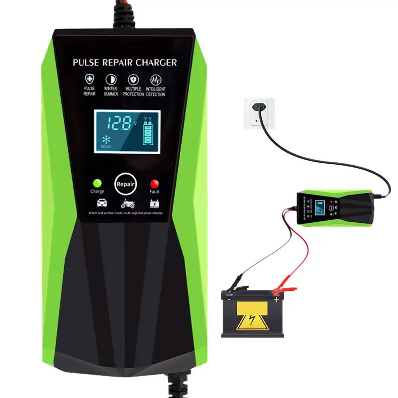 

Automatic Car Battery Charger 12V Digital Display Battery Charger Power Pulse Repair Charger Wet Dry Lead Acid battery Tester