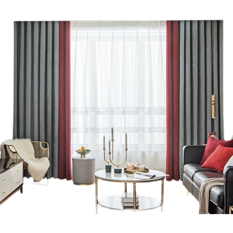 Solid Color Chenille Blackout Girl Finished Product Modern American Style Bay New Fabric Curtains for Living Dining Room Bedroom 5