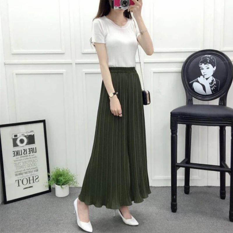 Summer Women's Pants Solid Color Pleated Pants Linen Wide Leg Pants Eight Points Low Waist Loose Street Casual Pants plus size capris Pants & Capris