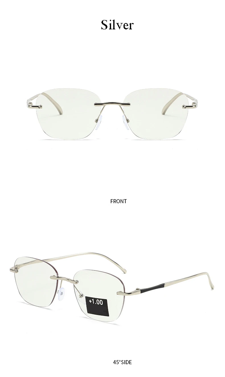 Die neuen rahmenlose photochrome Lesebrillen mit Blaulichtblockierung sind einfach und stilvoll und verfügen über eine runde Design-Lesebrille – Detail 15