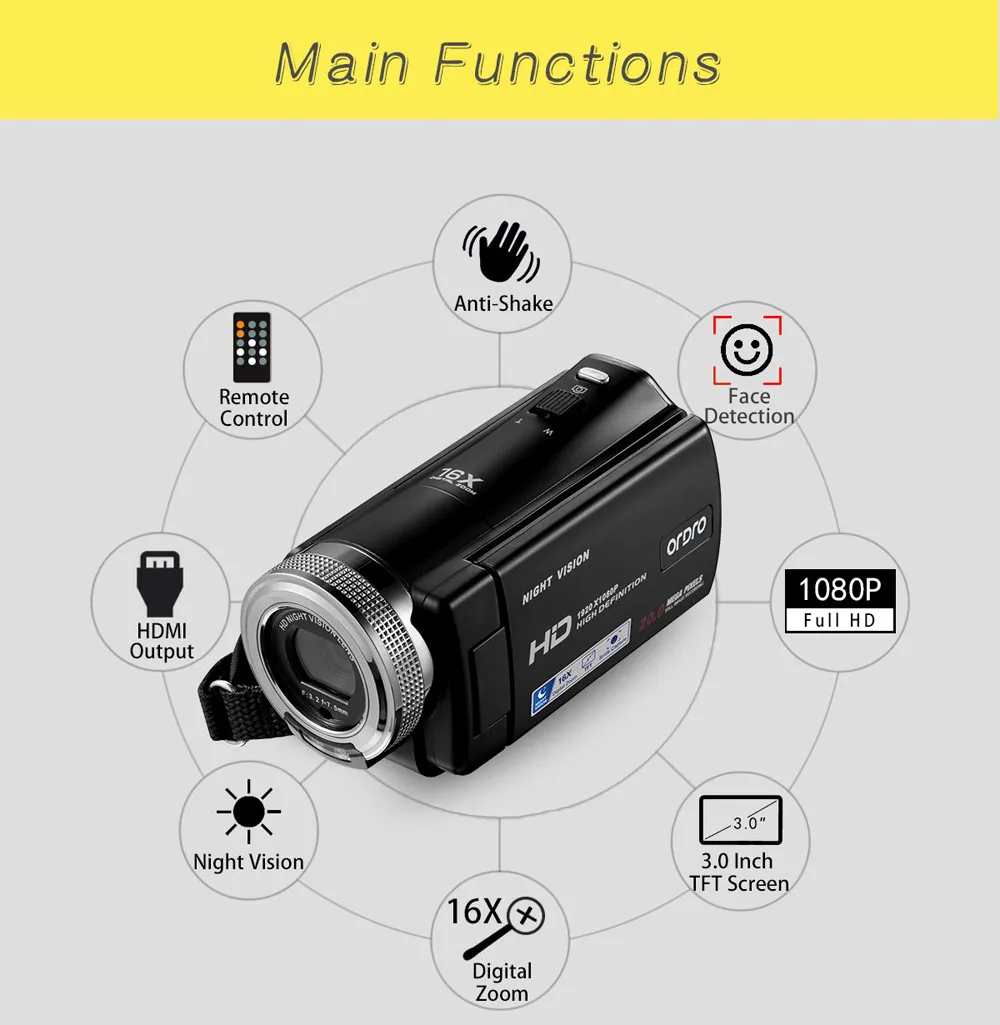 1080P Video Camera Full HD 16X Digital Zoom Recording Camcorder 3.0 Inch Rotatable LCD Screen Support Night Vision