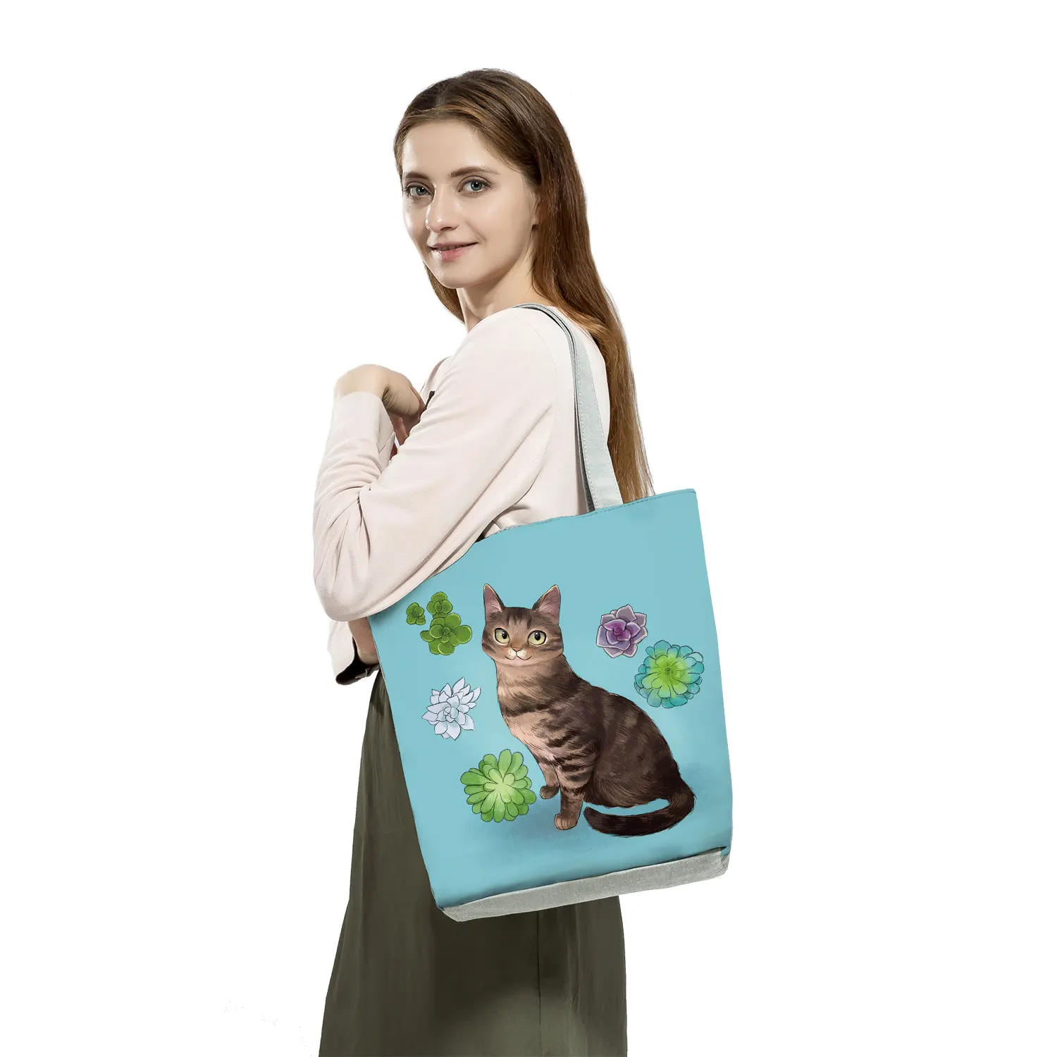 Customize Handbgas Cute Black I Love Cat Painting Women Designer Tote Animal Graphic Eco Reusable Shopping Shopper Bags Foldable women's bags brands	.