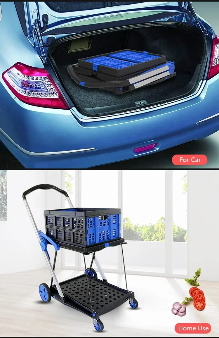 Double Deck Heavy Luggage Trolley Portable Multipurpose Folding Vehicle Storage