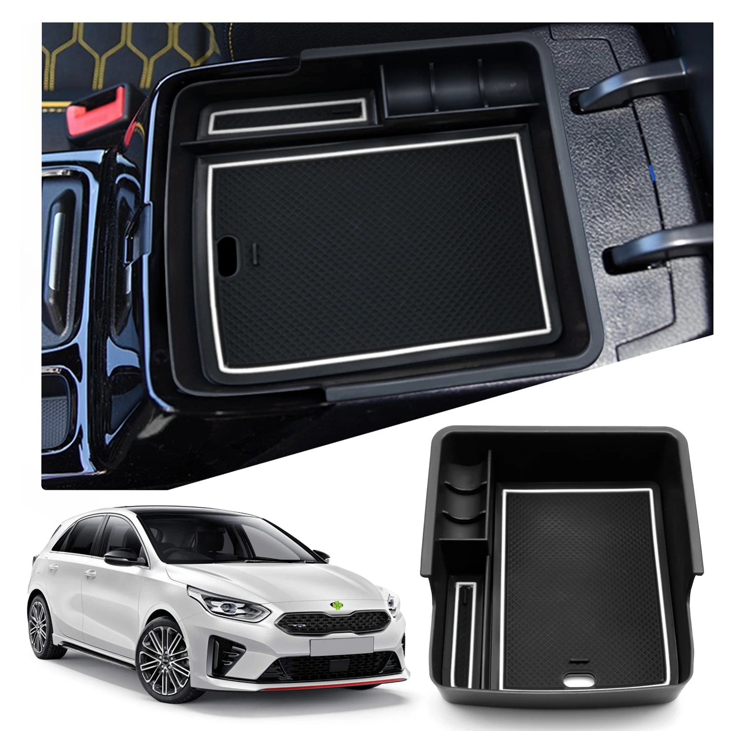 Tappetini Antiscivolo Per Kia Ceed/Proceed/XCeed GT Automatica 2018-24 | Set 15 Pezzi In Gomma PVC, Bianco, Per Console E Portabicchieri - 3