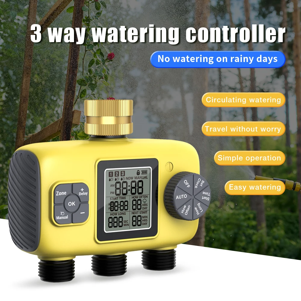 3-Outlet Automatic Water Timer Garden Irrigation Watering System