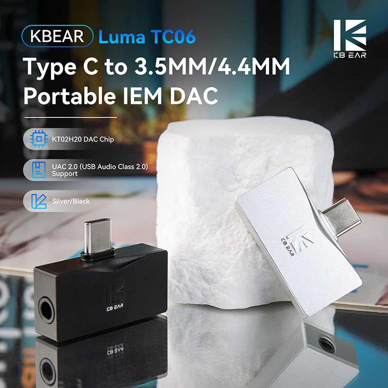 KBEAR Luma TC06 타입 C - 3.5MM/4.4MM 휴대용 미니 IEM DAC KT02H20 칩 HiFi 오디오 디코더 최신 인이어 모니터 앰프