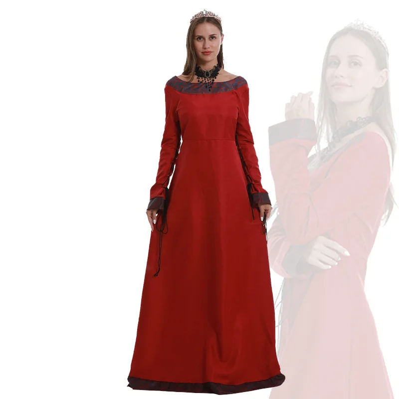 

Women Vintage Medieval Costume Dress Corset Waist Retro Renaissance Maxi Dress Ankle Long Dress Halloween Cosplay Dress