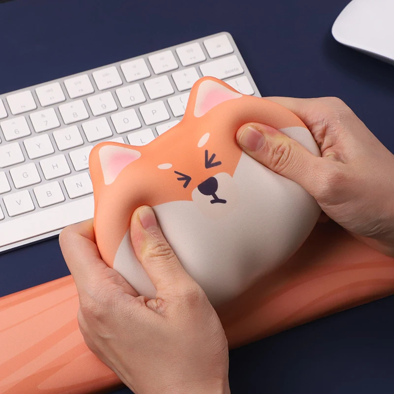 

Cute Shiba Inu Wrist Protector Ergonomic White Mouse Pad Silicone 3D Guard Anti-slip Soft Keyboard Hand Rest for Men and Women