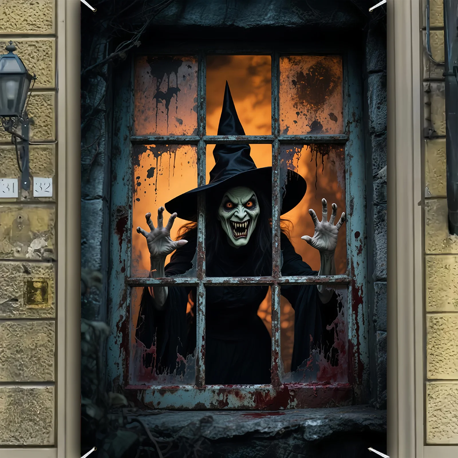 1-Halloween-Party-Banner – Strapazierfähige Innen- und Außendekoration aus Polyester, entworfen von der erschreckenden Hexe für Halloween – Detail 6