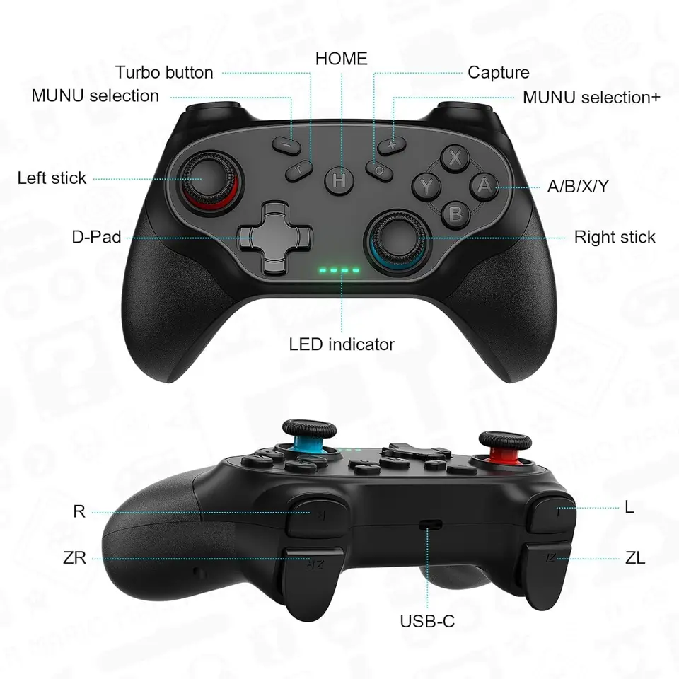 GAMROMBO Controller For Switch Oled/Lite/PC Wireless Game Joystick W/ 6-axis Gyro Turbo Vibration Gamepads Remote_voghion.com