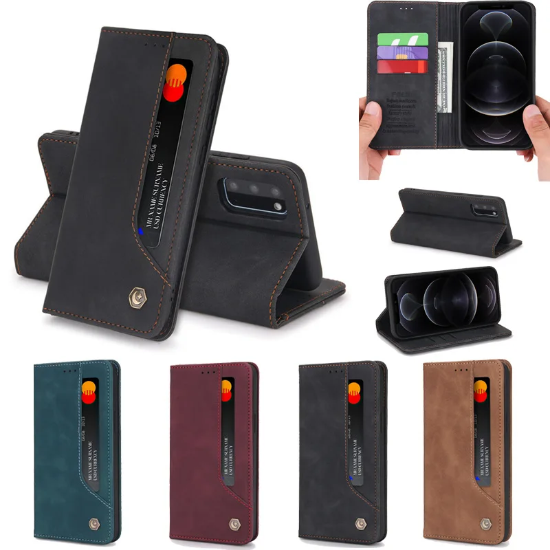 

Soft Leather Magnetic Phone Cover For Huawei P50 P40 Pro Plus Mate 40 30 Pro Fashion Wallet Card Solid Color Back Case