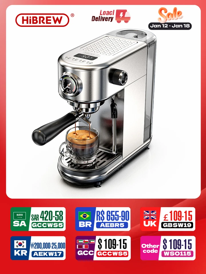 HiBREW 20Bar Semi Automatic Espresso Coffee Machine Temperature