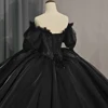 Luxury Black Ball Gown Quinceanera Dresses Beading Long Sleeves Bridal Gown Party Floor-length Bride Dresses vestido de 15 años 1181 6