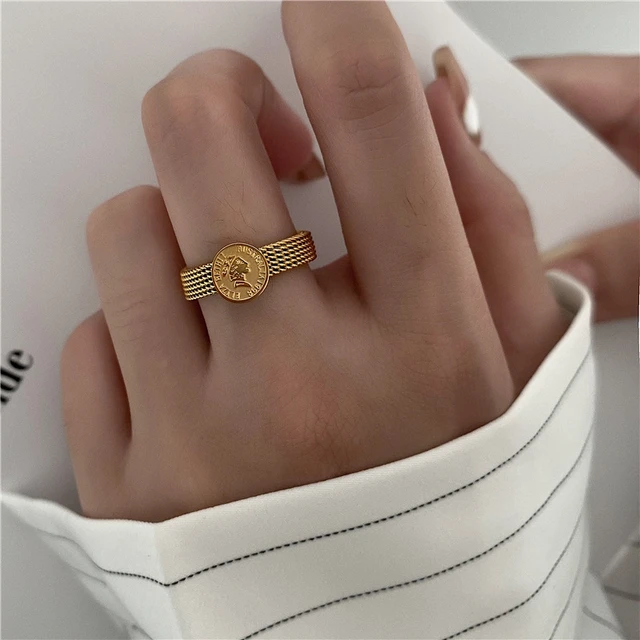 CARLIDANA Luxury Gold Color Plated Crystal Ring Geometric V Charm Rings for Women Stainless Steel