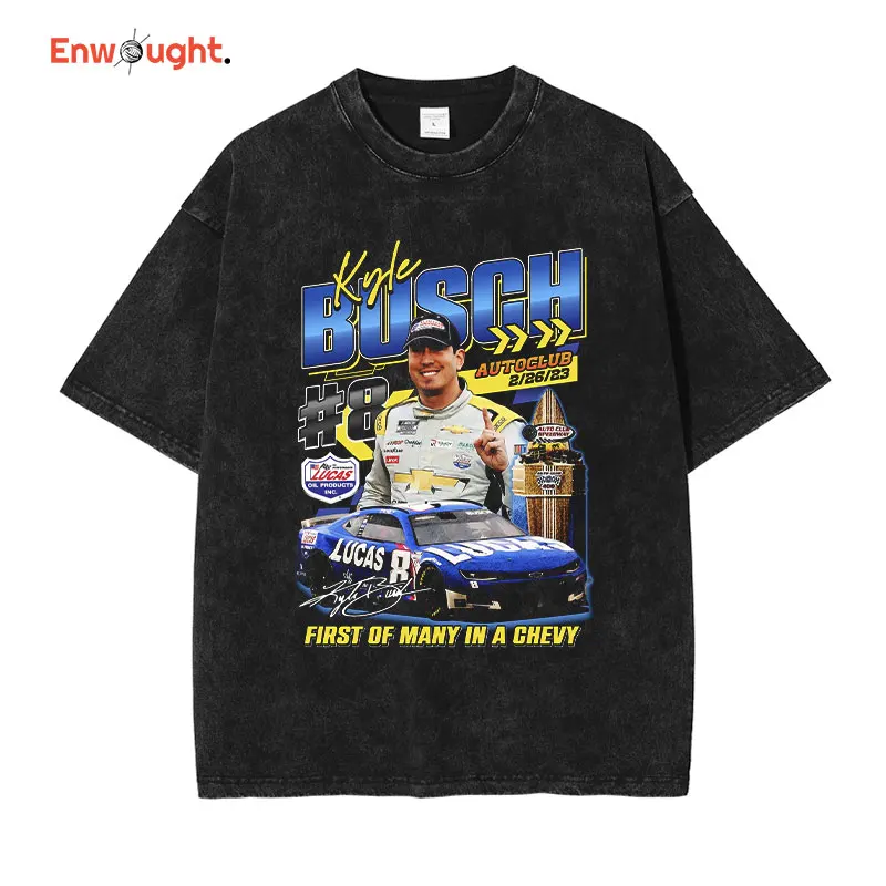 

Kyle Busch T Shirt Harajuku Racer Nascar Graphics Vintage Washed Tops Tees Hip Hop Short Sleeve Old School Oversized T-shirt