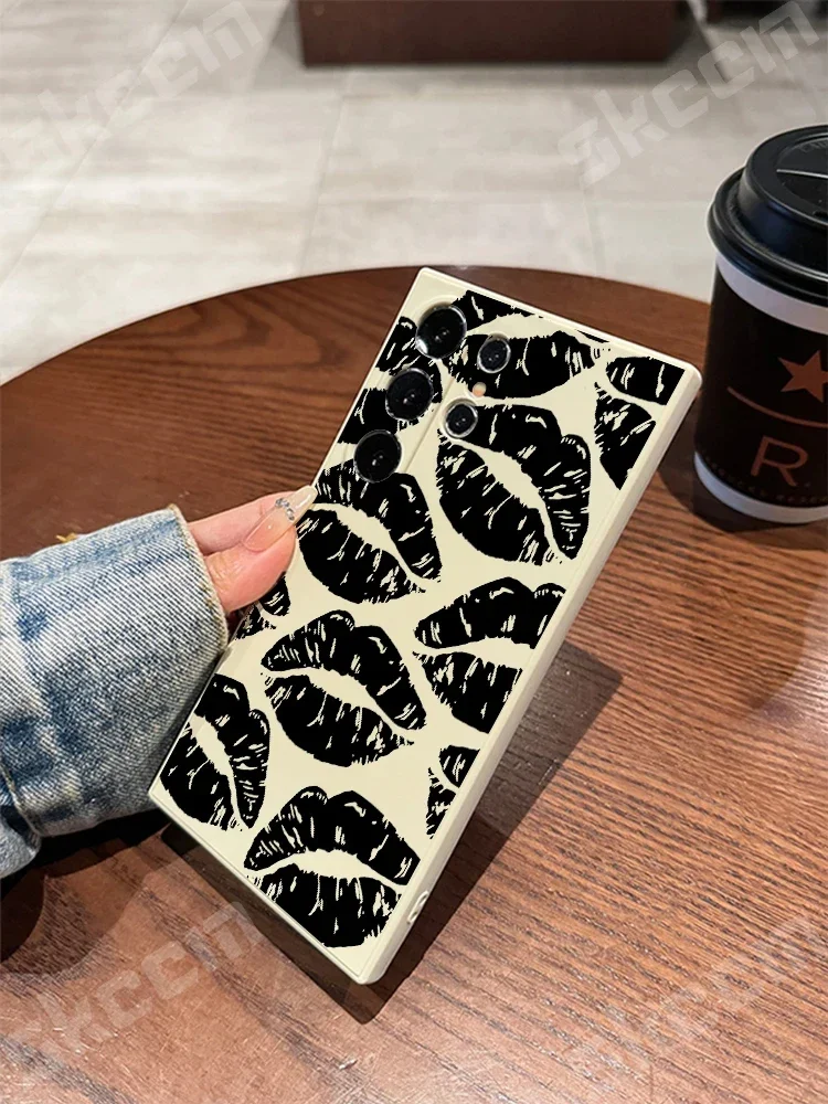 Chic Black Lips Kiss Print Soft Phone Case Cover