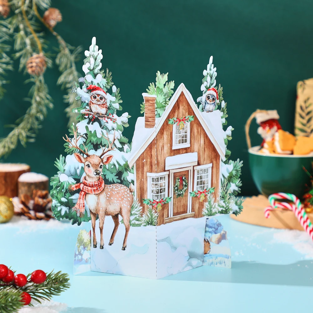 Animal Forest Themed Ornament Greeting Card, Christmas Greeting Card - Image 3