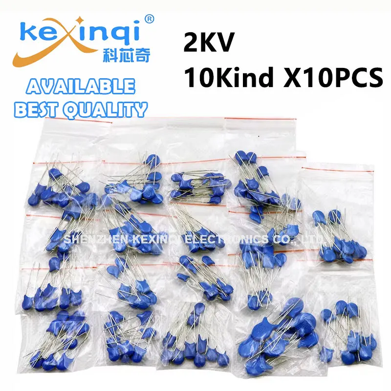 

100PCS Ceramic Capacitors Assortment Assorted Kit High Voltage 2KV 1NF 1.5NF 2.2NF 3.3NF 4.7NF 220PF 470PF 560PF 680PF 820PF