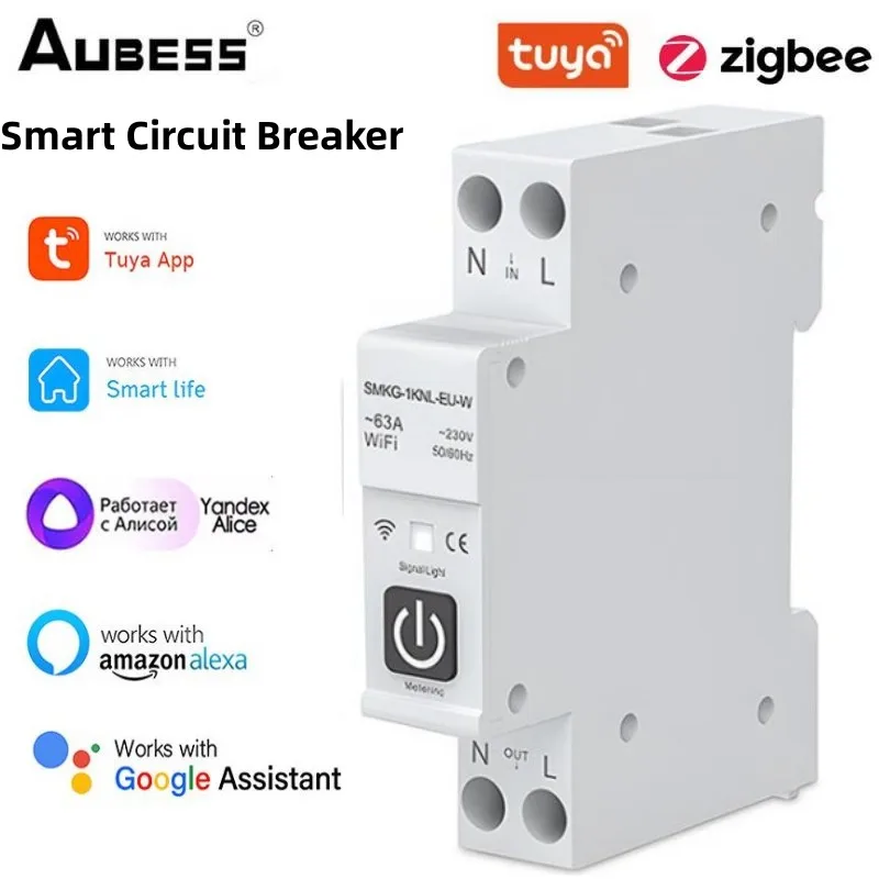 

Tuya ZigBee Smart Circuit Breaker With Power Monitoring Required Fire Line+Neutral Line Remote Control Via Alexa Google Home