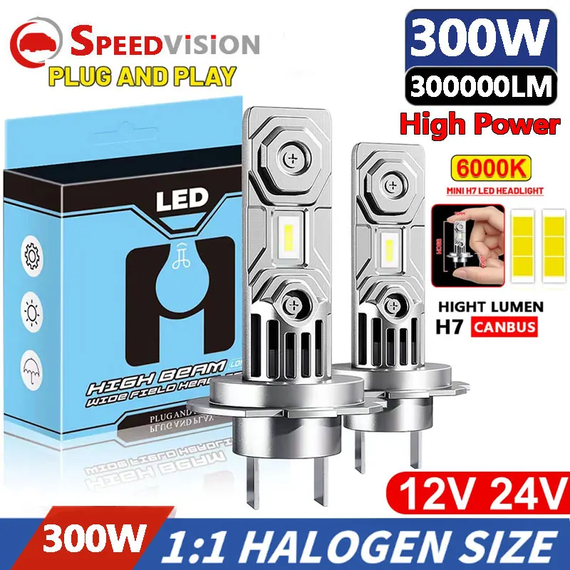 

300W Turbo H7 светодиодный CANBUS Lights 120000Lm Мини-Фара, беспроводная автомобильная лампа, лампы головного света 6000K, диодные Автомобильные фары 12 В 24 В для грузовика