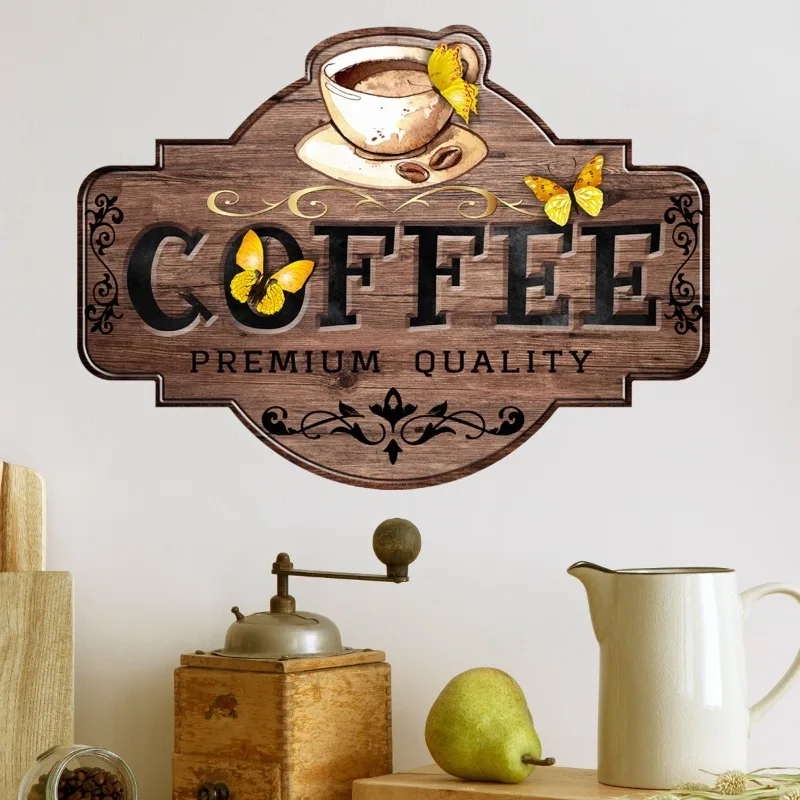 Cartoon Letter Coffee Wall Sticker for Home Kitchen Company Pantry Reminder Sign Self-adhesive Background Decoration