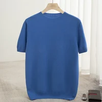 2024 Classic Seamless Pullover Men Knitted Pure Wool Sweater Round neck Short sleeve Medium thick style Soft warmth Anti-pilling 1