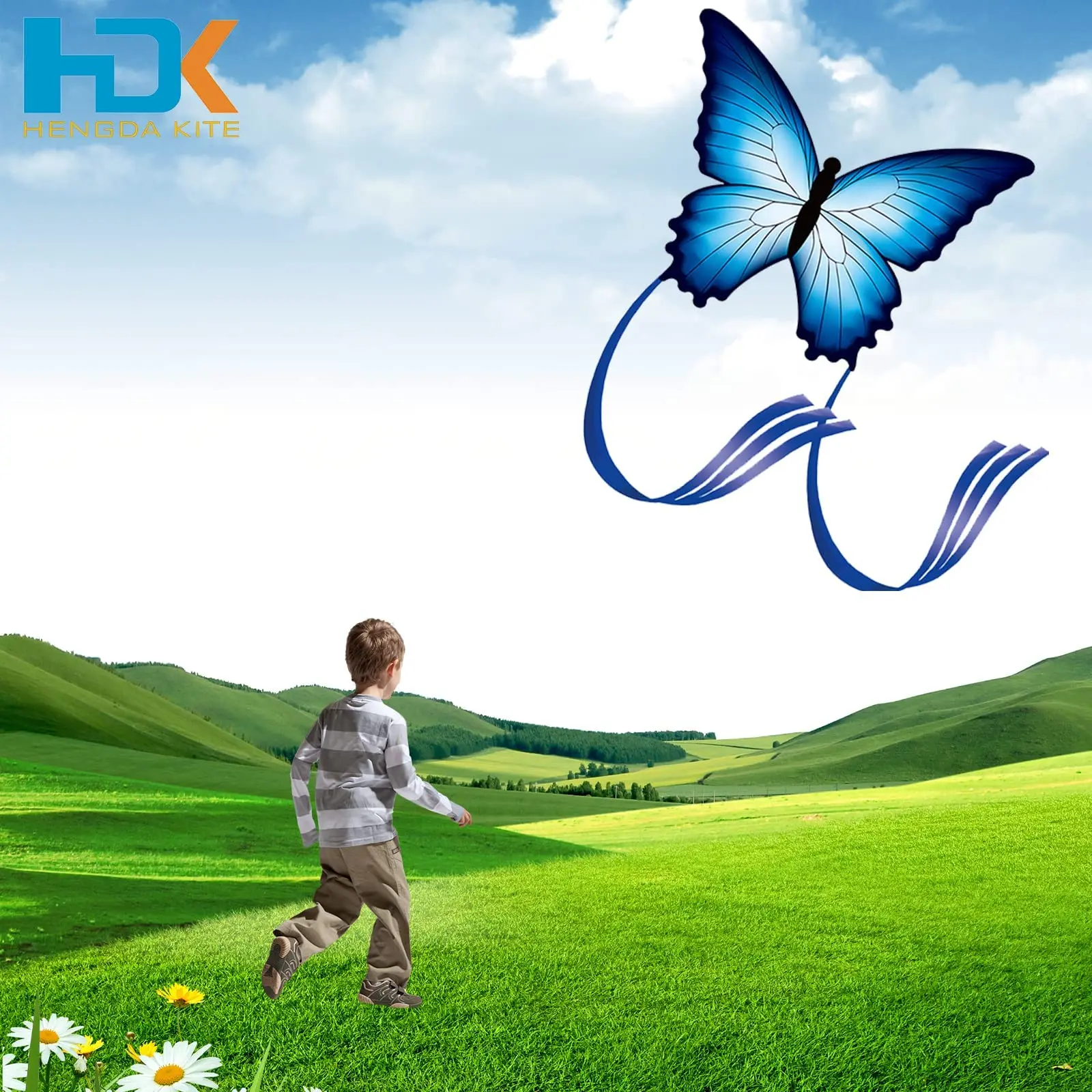 Large135cm Blue Butterfly LED Kite Single Line Bird Kites For Children Adults Outdoor Fun Animal Toy With Hand Line Factory 3