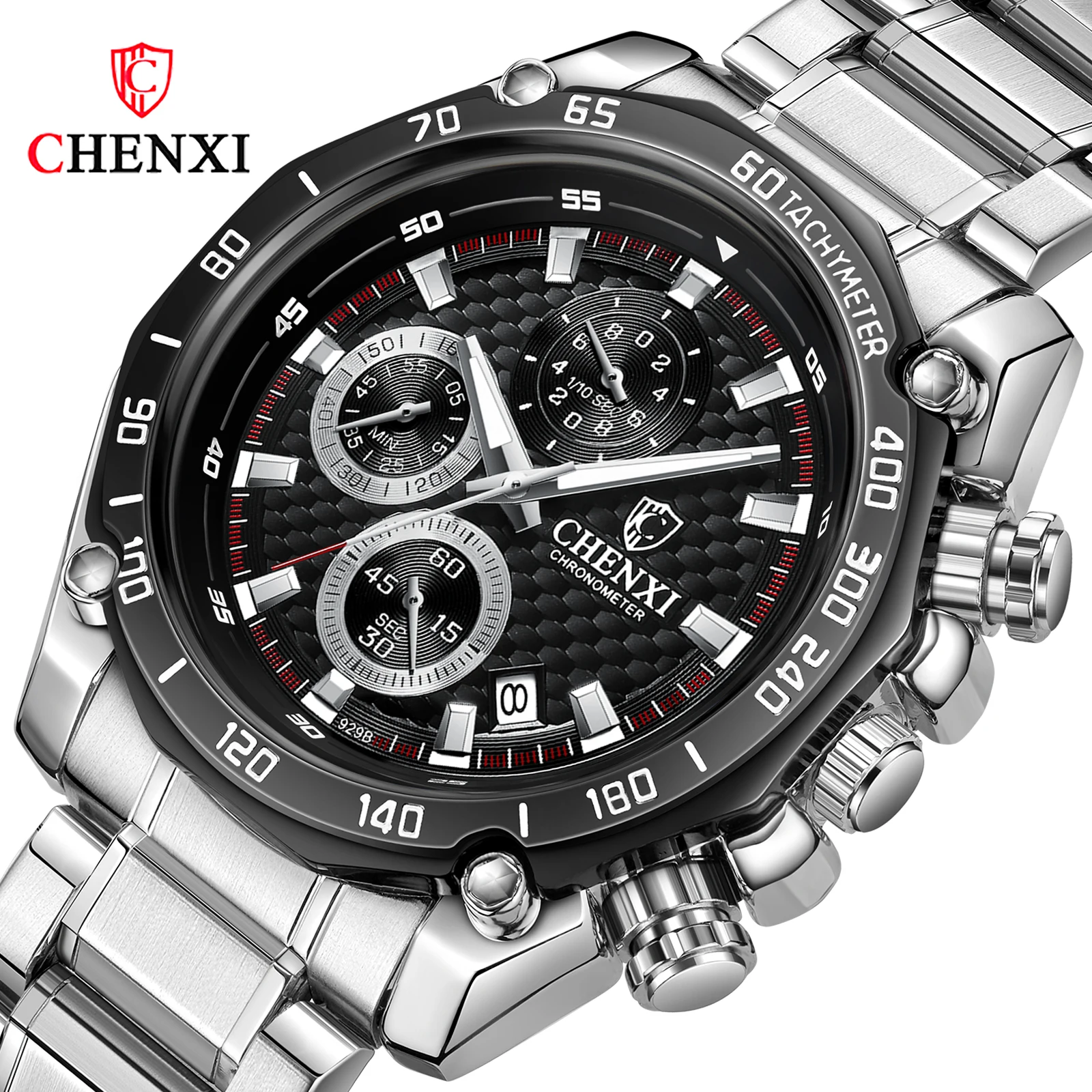 

Chenxi Top Brand Chronograph Business Waterproof Mens Outdoor Sports Full Stainless Steel Multifunctional Calendar Quartz Watch