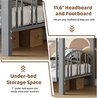 Metal Loft Bed Bunk Beds Twin Over Full Size with Heightened Safety Guardrail & Ladder, for School, Bedroom, Twin Size Grey 4