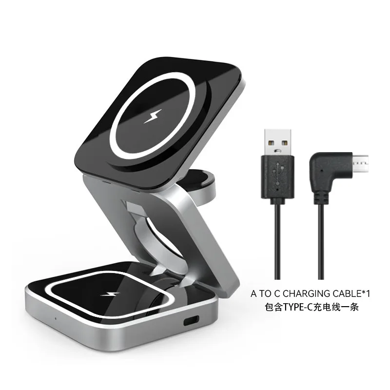 

3 in 1 Foldable Magnetic Wireless Charger Stand for Apple 15, 14, 13 Pro/Max AirPods Iwatch 9 8 for Samsung Galaxy Watch