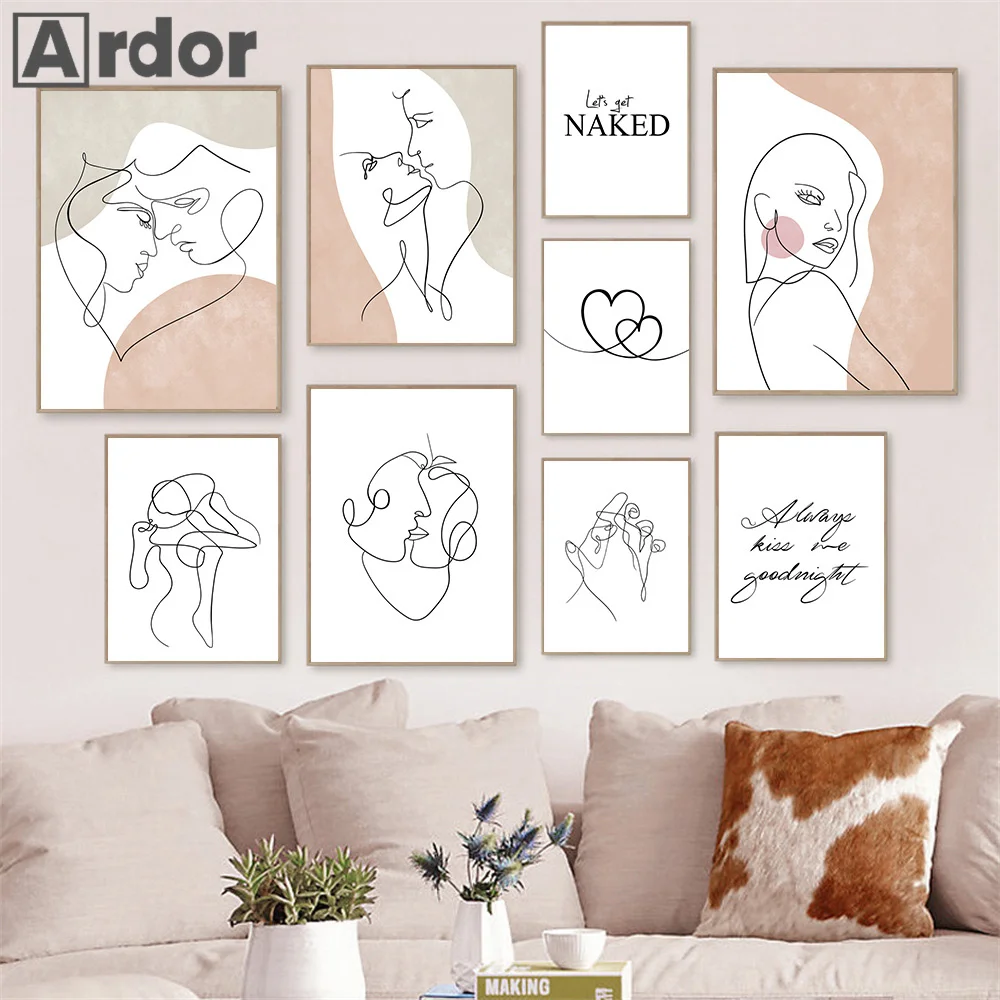 

Abstract Love Heart Hands Line Drawing Wall Art Canvas Painting Nordic Posters And Prints Quotes Pictures For Living Room Decor