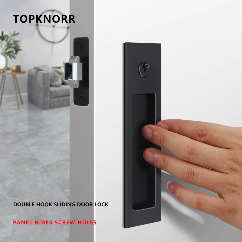 New Sliding Door Lock Hidden Screw Hole Indoor Sliding Door Lock Bathroom Home Invisible Balcony Wooden Door Double Hook Lock