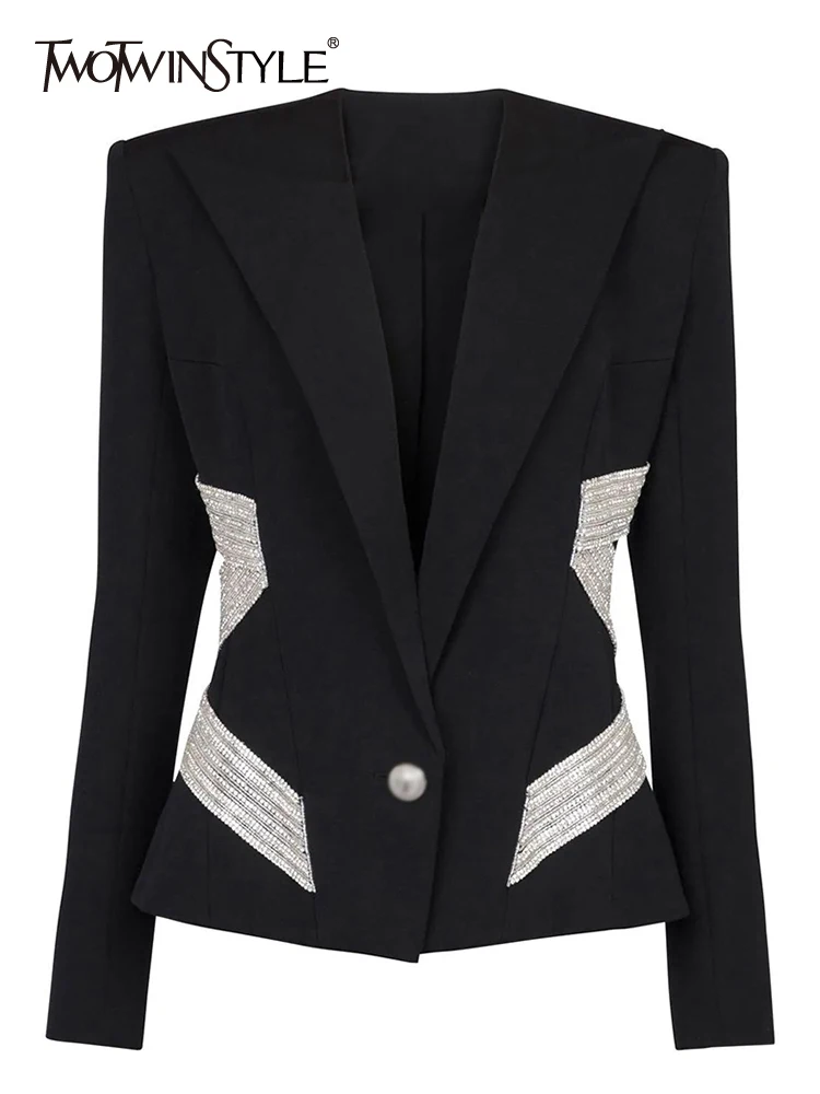 

Женский Повседневный Блейзер TWOTWINSTYLE, элегантный блейзер с длинным рукавом и отложным воротником, украшенный стразами, 2019