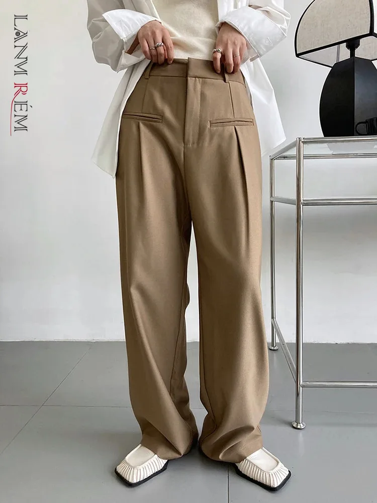 

[LANMREM] Simplicity High Waist Pants For Women Straight Wide Leg Trousers Office Lady Female Clothing 2024 Spring New 26D134
